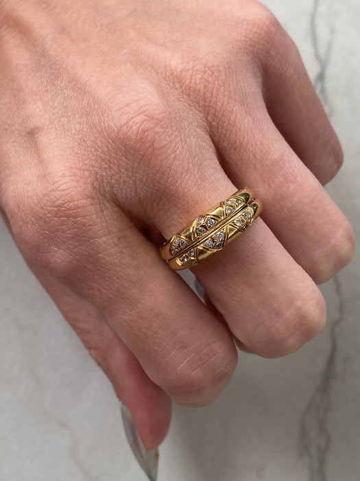 Vintage 18K Gold Diamond & Hidden Emerald Convertible Ring