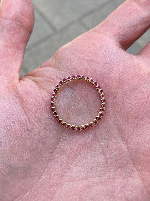 14K Yellow Gold Ruby Eternity Ring Size 8