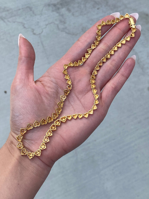 Vintage 18K Gold Diamond Heart Tennis Necklace