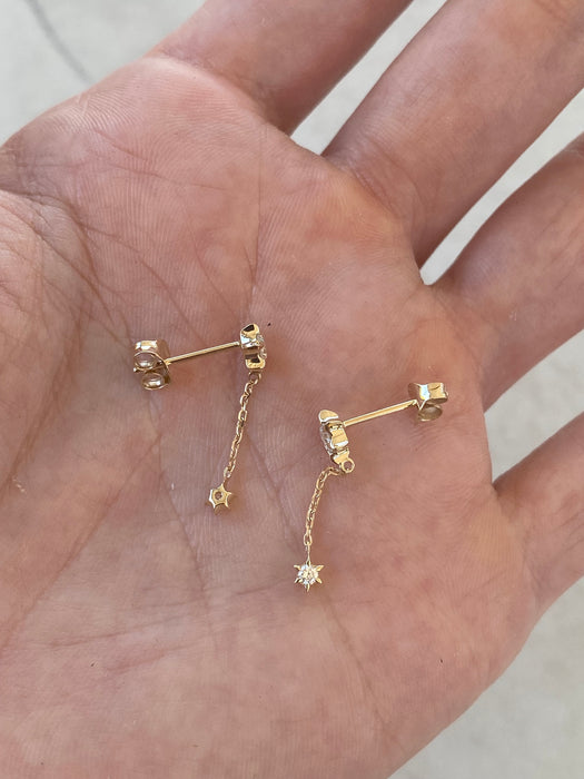 14K Lab Diamond Star Drop Earrings