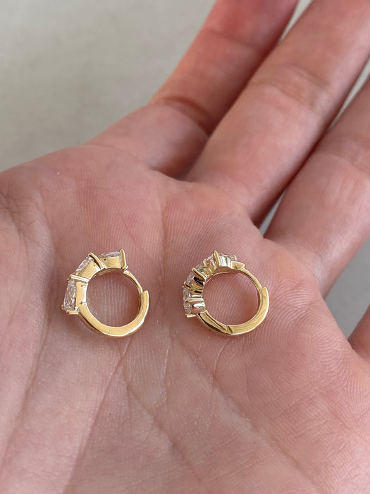 14K Gold Lab Diamond Pear Huggie Earrings