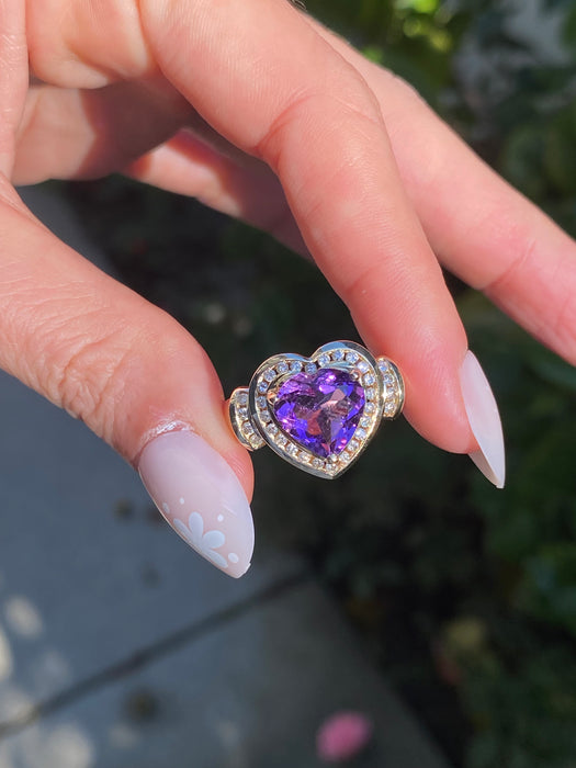 14k amethyst heart diamond ring size 7