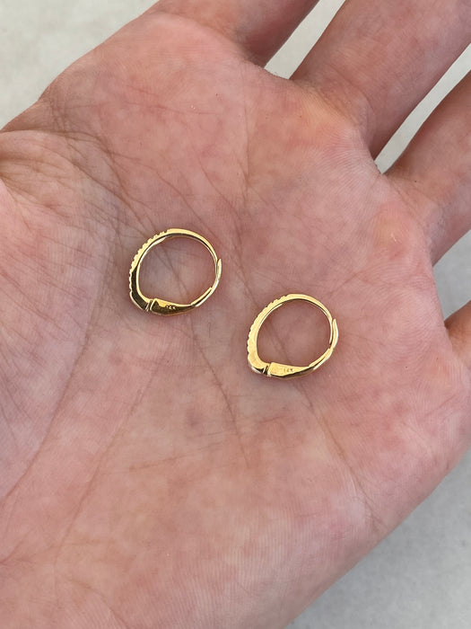 14K Gold Diamond Huggie Leverback Earrings
