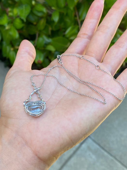 14k white gold blue topaz diamond heart necklace