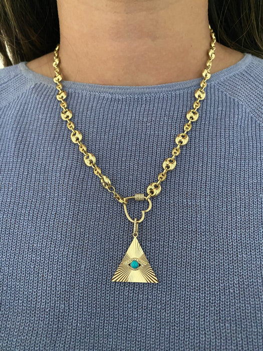 14k fluted triangle evil eye turquoise diamond charm