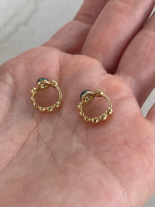 14K Gold Emerald Beaded Huggie Earrings
