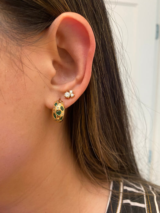 14k emerald fancy diamond heart hoop earrings