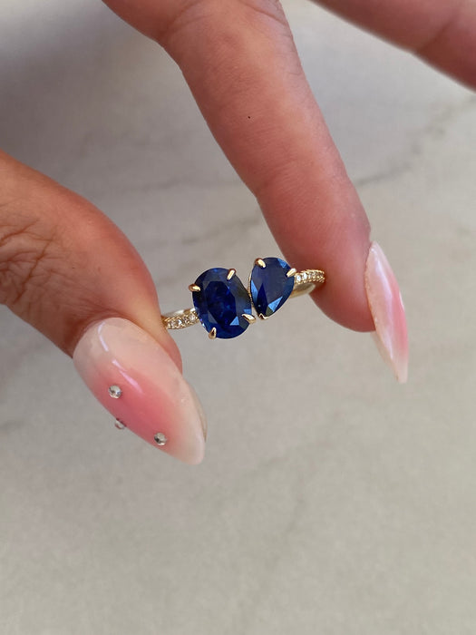 14K Gold Blue Sapphire & Diamond Ring