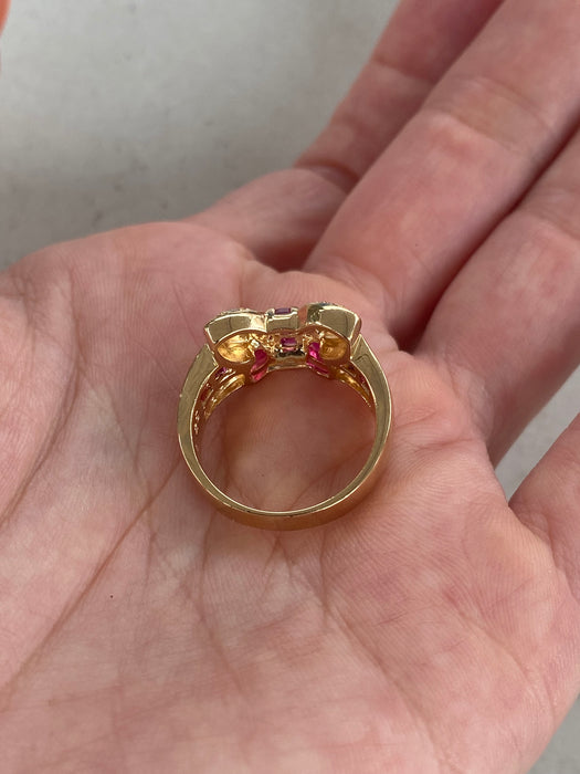 Vintage 18K Gold Ruby & Diamond Bow Butterfly Ring | 1.37 TCW Rubies | Size 6