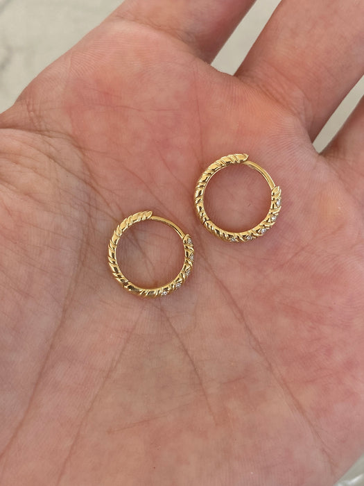14K Gold Lab Diamond Reversible Croissant Huggie Earrings