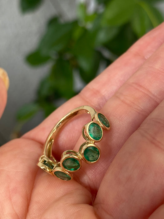 14k Gold Bezel Set Oval Emerald Ring Size 6