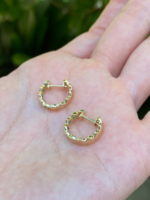 14K Gold Hexagon Tsavorite Garnet Huggie Earrings