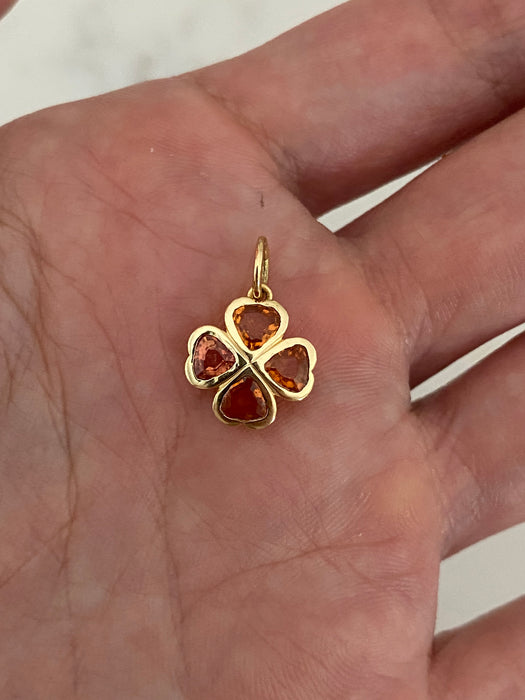 14K Gold Orange Sapphire Clover Pendant