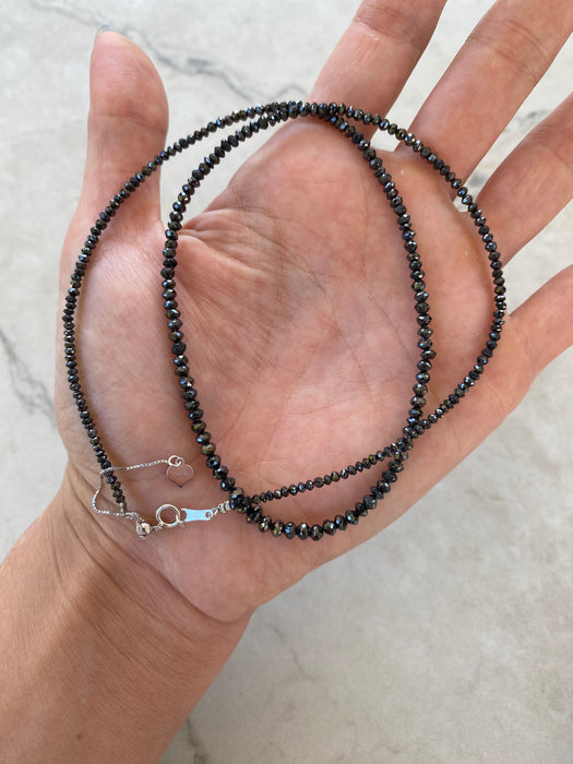 Vintage 18K White Gold Natural Black Diamond Beaded Necklace — 26.61 TCW