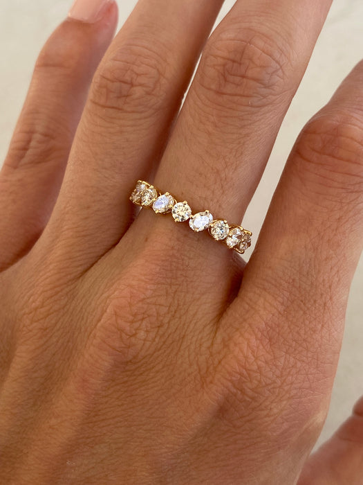 14K Gold Round & Pear Lab Diamond Half Eternity Ring
