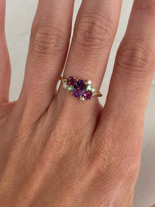 14K Gold Multi-Gemstone Cluster Ring