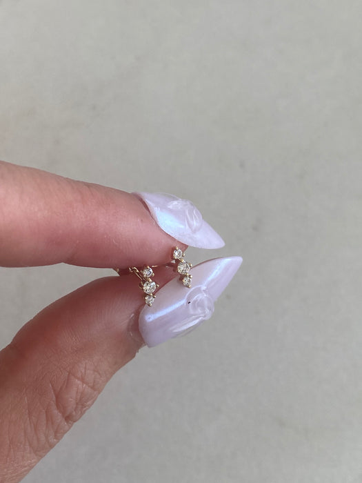 14K Gold Three-Stone Lab Diamond Arrow Stud Earrings