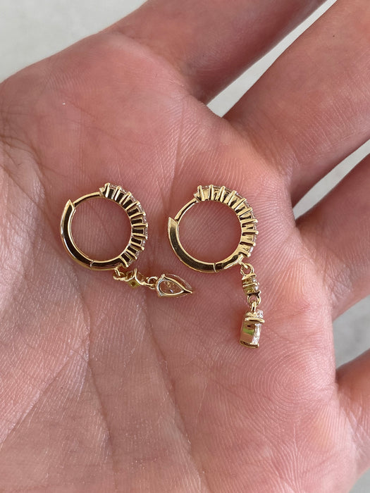 14K Gold Lab Diamond Huggie Earrings with Articulated Charms