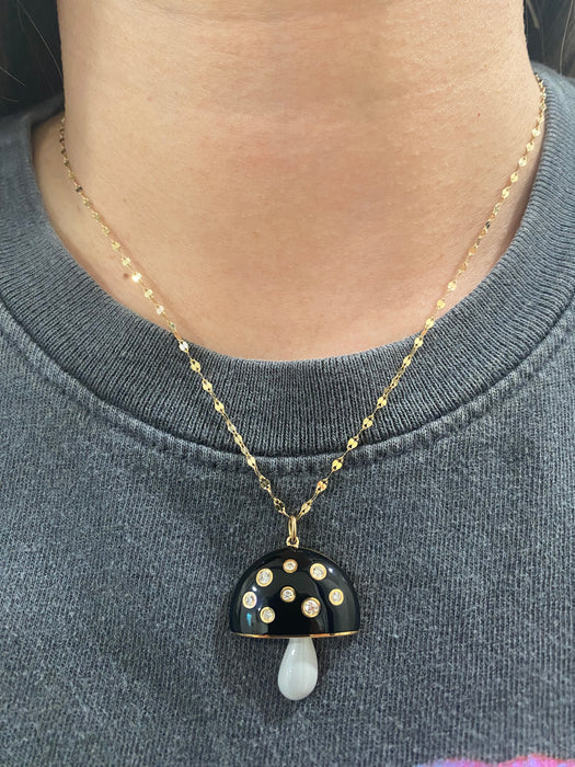 14k black gray enamel diamond mushroom pendant charm