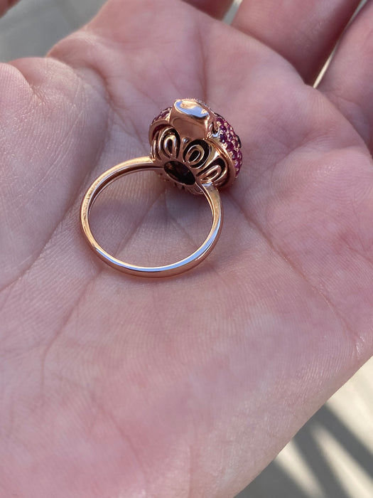 18K Rose Gold Ladybug Garnet, Ruby & Diamond Ring