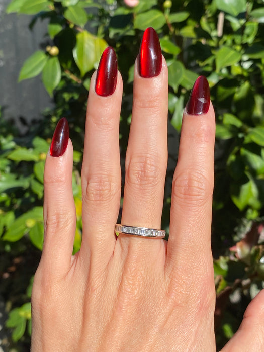 14k white gold diamond baguette ring size 7