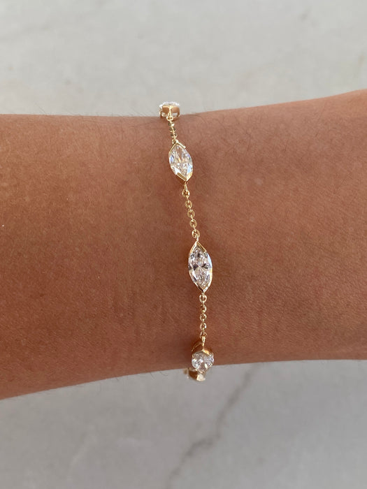 14K Gold 2.6 TCW Lab Diamond Marquise Station Bracelet