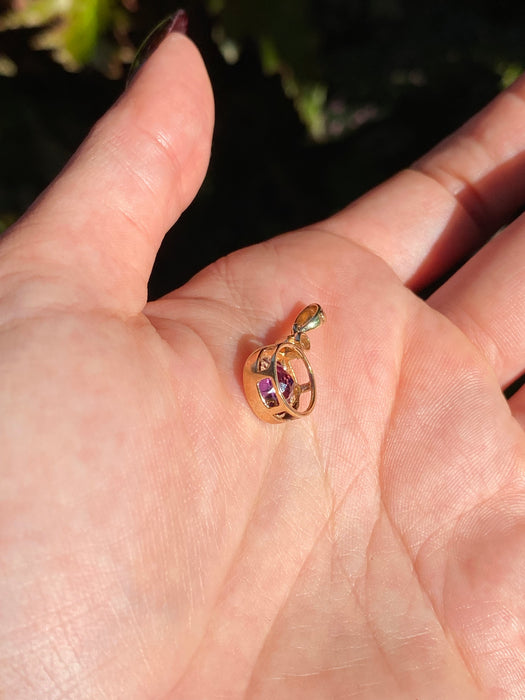 14k bezel set amethyst diamond pendant