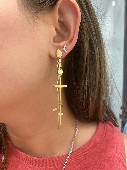 Vintage 14K Mariner Link Cross Drop Earrings