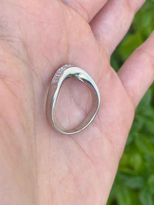 Vintage Platinum 900 Baguette Diamond Chevron Ring 0.54 TCW | Size 7.5