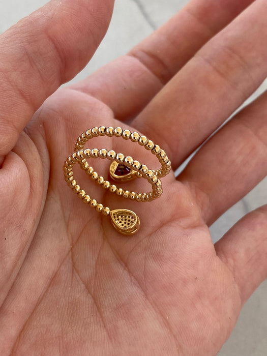 14K Spiral Bead Ruby & Diamond Ring