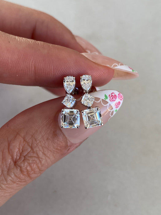 14K White Gold 2.10 CTW Lab Diamond Mixed Shape Drop Stud Earrings