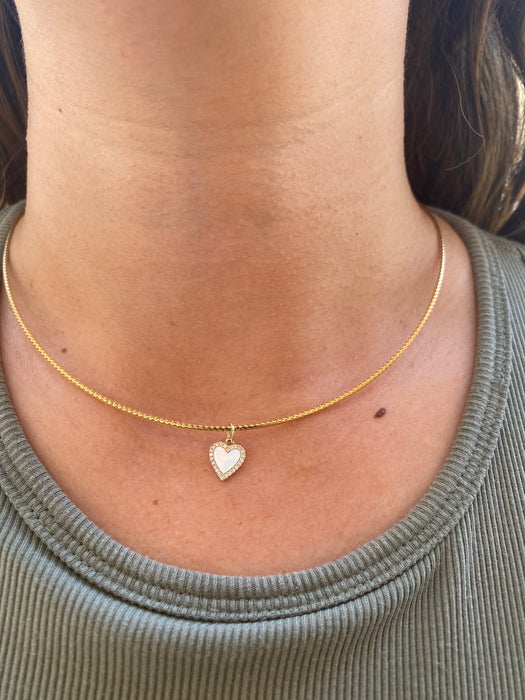 14K Gold Diamond Mother of Pearl Heart Charm