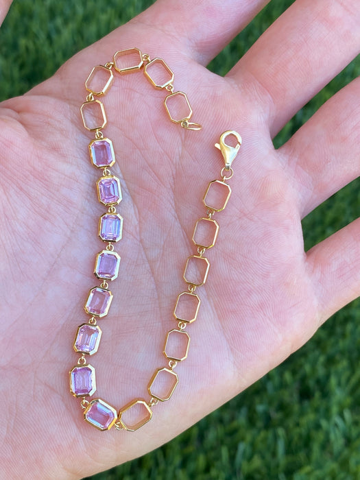 18K Pink Sapphire Emerald Cut Bracelet – 3.25 TCW