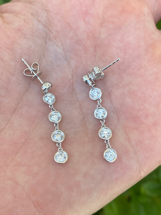 14K White Gold Bezel Set Lab Diamond Dangle Earrings – 1.10 TCW Multi Bezel Drop Earrings