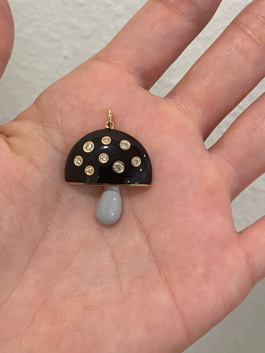 14k black gray enamel diamond mushroom pendant charm