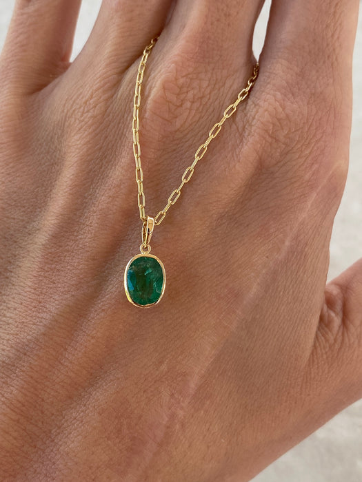 14K Gold Bezel-Set Oval Emerald Charm – 1.45 Carats emerald charm