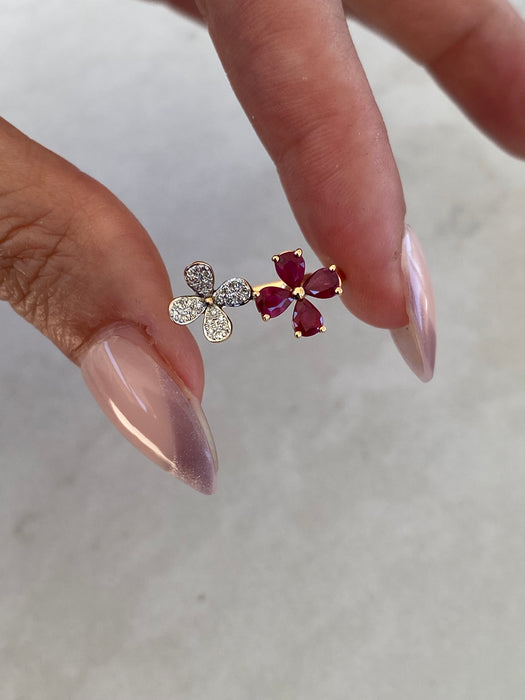 14K Rose Gold Ruby & Diamond Flower Ring