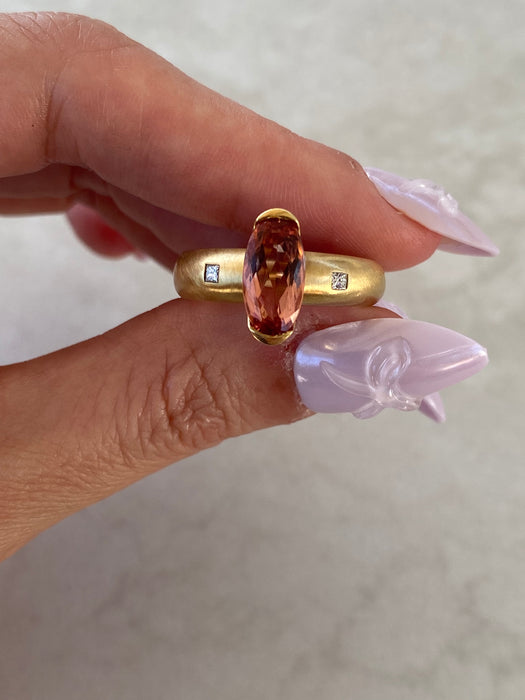 Vintage 18K Imperial Topaz & Diamond Ring