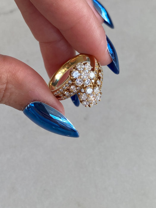 Vintage 18K Gold Diamond Bypass Flower Ring – 1.34 TCW – Size 6.5