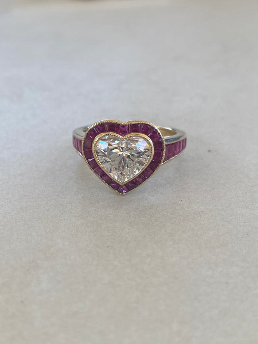 14K Lab Diamond Heart Ring with Natural Ruby Halo