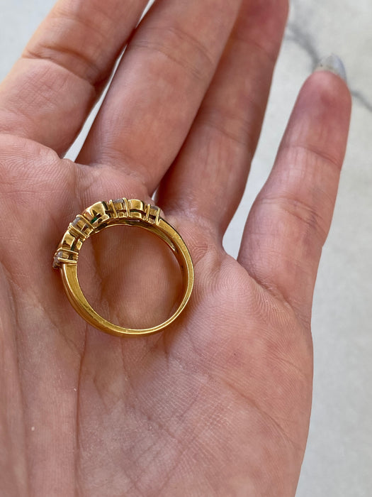 Vintage 18K Gold Bezel-Set Oval Emerald & Diamond Ring