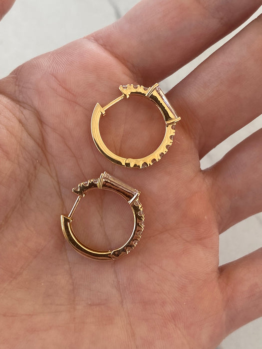 14K 2.1 TCW Tapered Baguette Round Lab Diamond Huggie Earrings
