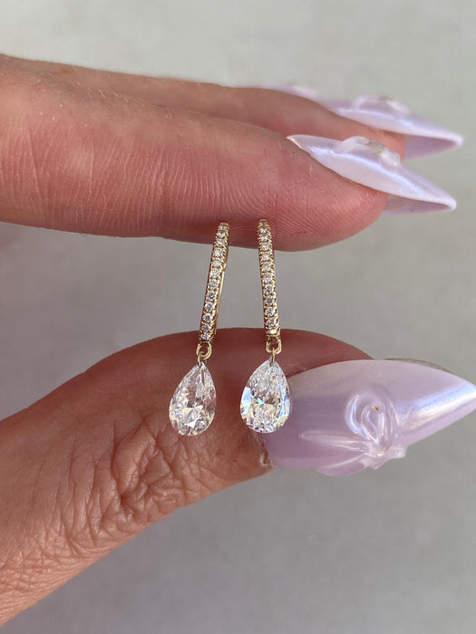 14K 1.2 TCW Lab Grown Diamond Pear Drop Huggie Earrings