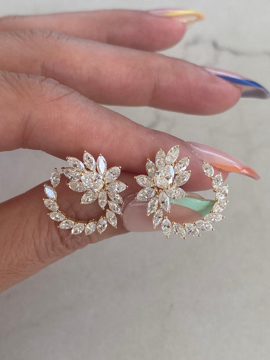 Vintage 18K Gold 3.3TCW Marquise Pear Circle Diamond Earrings