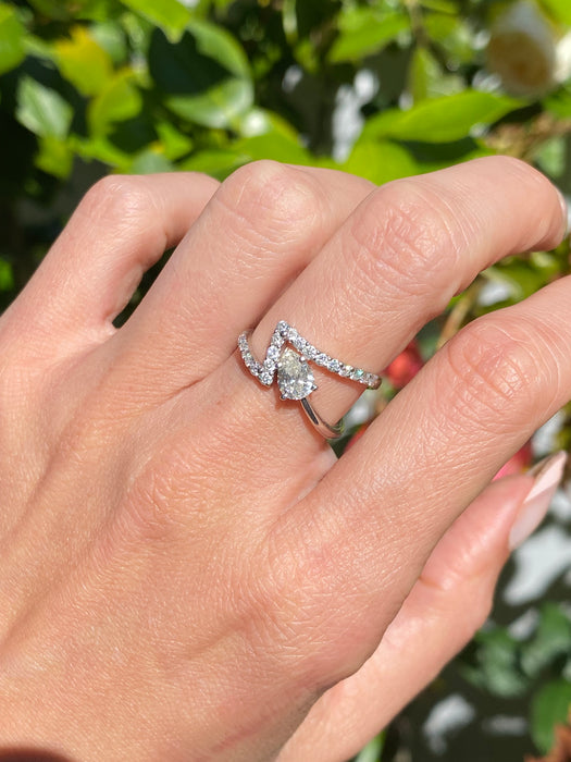 Vintage Platinum 900 Pear Diamond Zig Zag Ring (0.92 CTW)