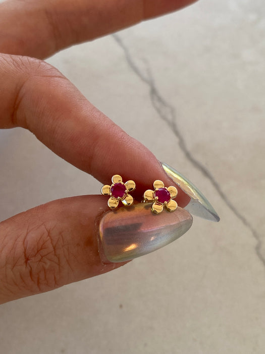 14K Natural Ruby Flower Stud Earrings — 0.35 TCW