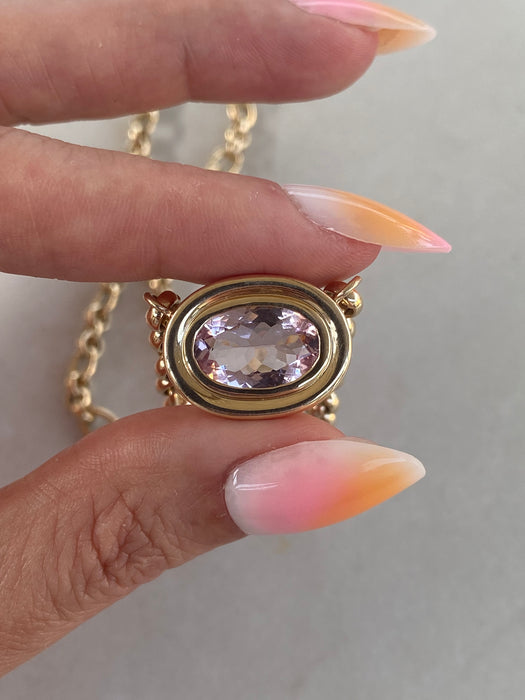 14K East-to-West 3.3 Carat Morganite Double-Bezel Trombone Necklace