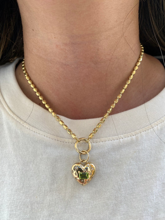 14K Gold Heart Charm with Diamond Star Accents & East–West Peridot Charm