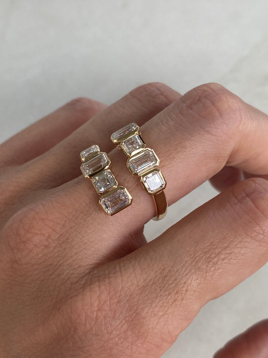14K Open Bypass Emerald & Asscher Cut Lab Diamond Ring