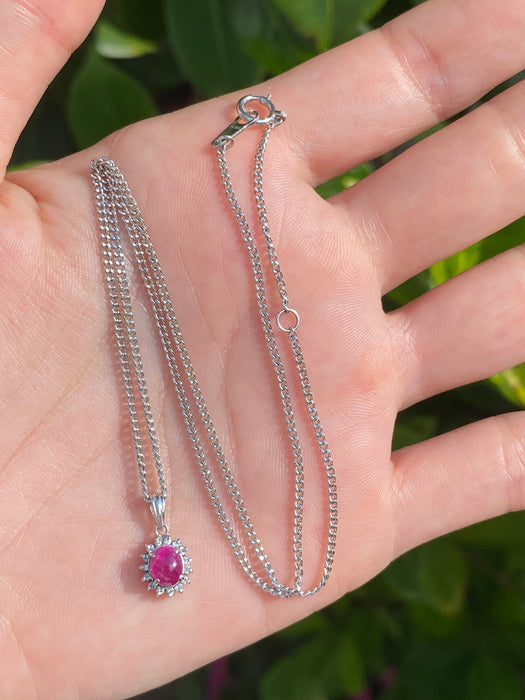 Platinum 850 / 900 chain with ruby and diamond necklace